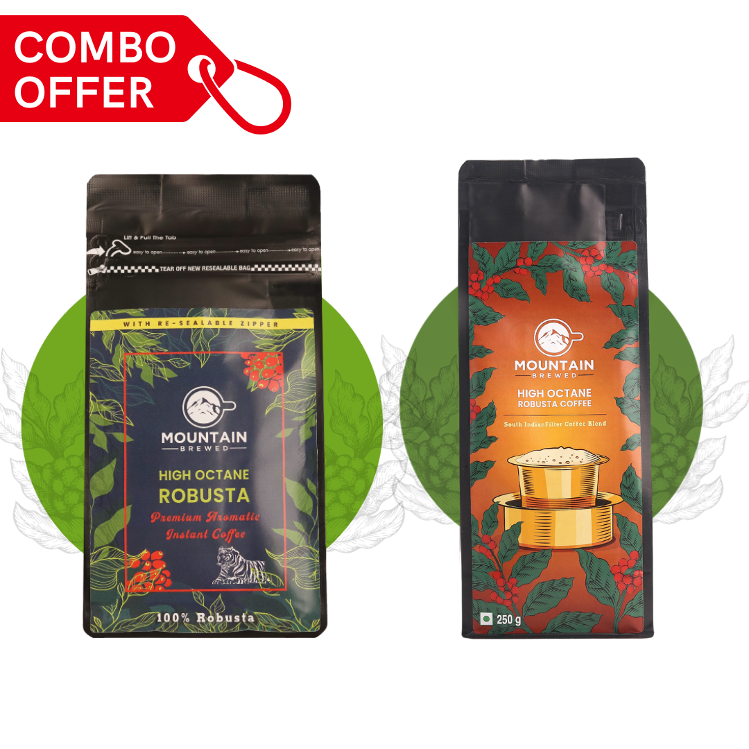 South Indian Robusta Filter Coffee – Chicory Blend (70:30) + Premium Aromatic Robusta Instant Coffee